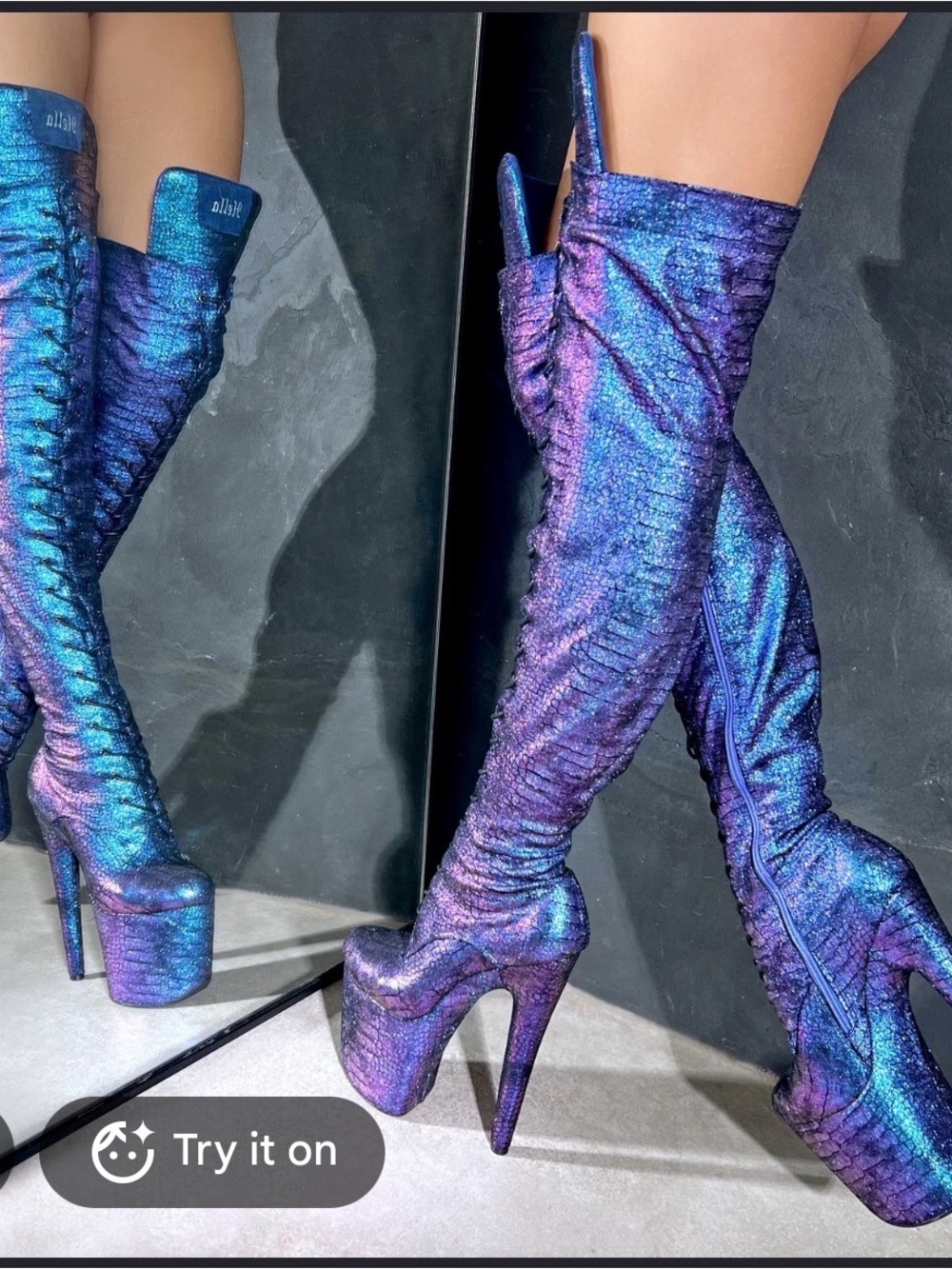 ISO HELLA HEELS Purple Platform Thigh-High Stiletto Boots DISO - Picture 2 of 4